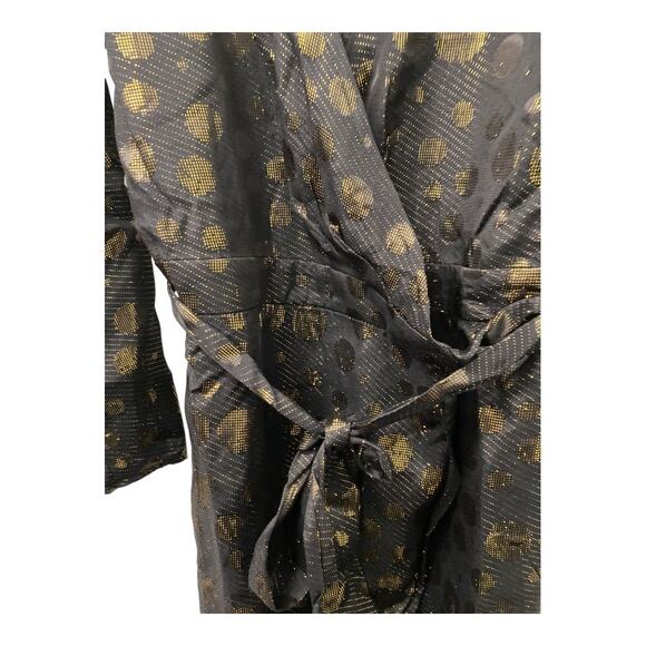 NWT ModCloth Golden Record Party Wrap Dress XS Black Gold Tie Waist Retro Chic - Picture 3 of 7